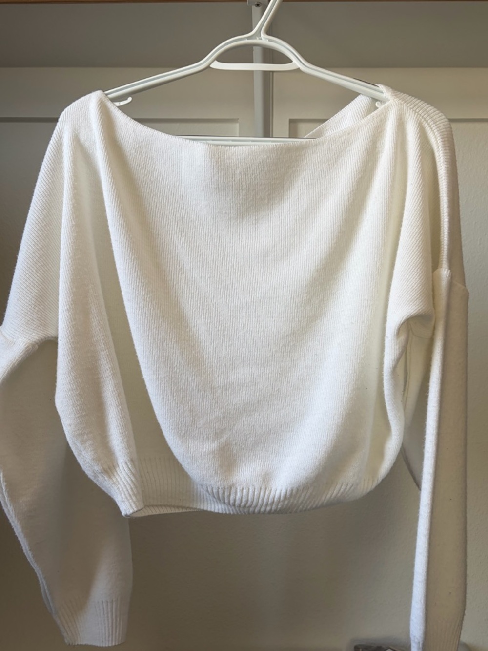 White Cropped Pull Over Boatneck Sweater